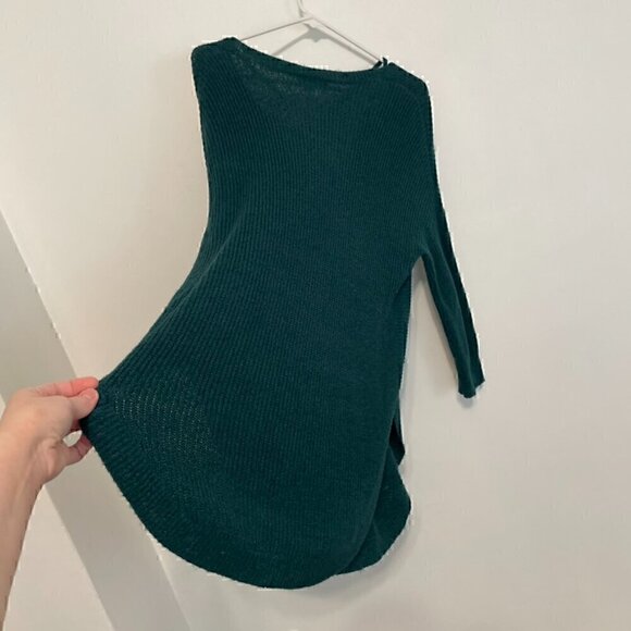 EXPRESS Strappy Circle Hem Tunic Sweater Solid Teal Green Blue 3/4 Sleeve Winter - Picture 15 of 15